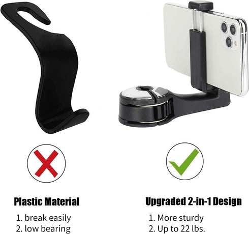 TOOVREN Upgraded 2 Pack Car Headrest Hidden Hook 2 in 1 Car Seat Hooks with Phone Holder for Purse, Backpacks,Toys,and Even Bottle Storage Organiz...